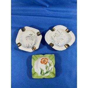 made in occupied japan lot of 3 Porcelain ashtray trinket dishes ring holder